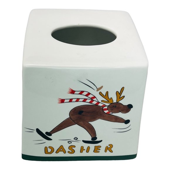 Vintage Certified International Ceramic "Prancer & Dasher" Tissue Box Cover - Picture 7 of 9